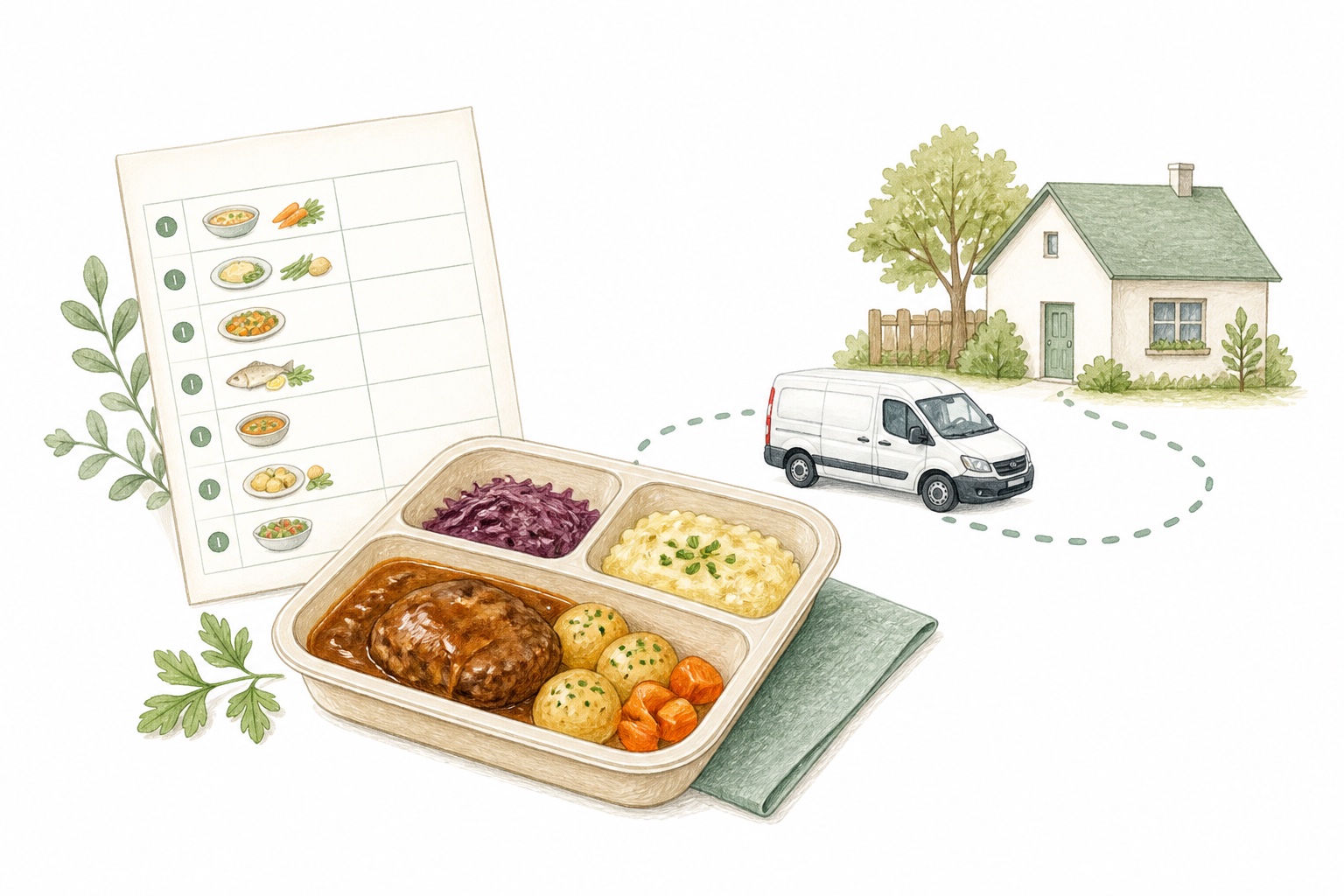 Illustration eines Meyer Menü Wochenplans mit Mittagessen